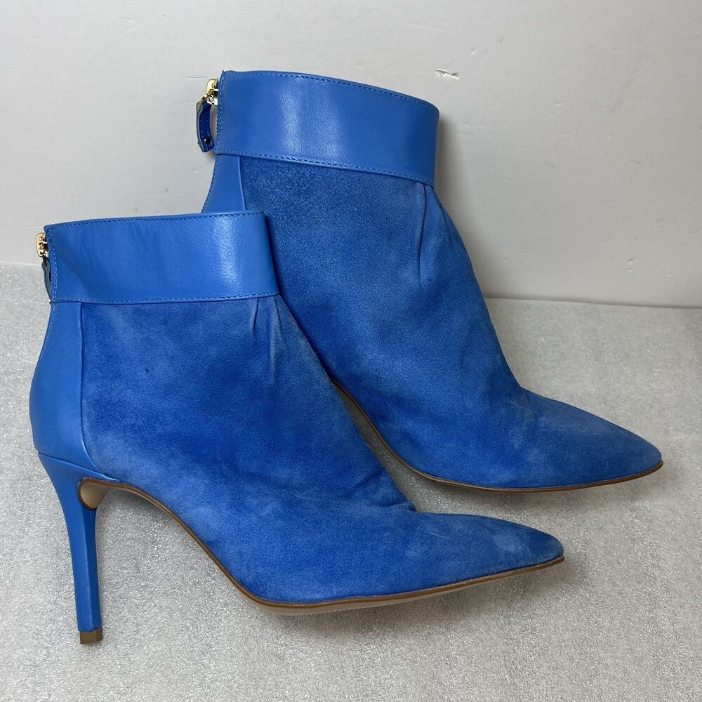 BCBGMAXAZRIA Italy Cobalt Blue Suede Pointed Toe Stiletto Booties Size 38.5